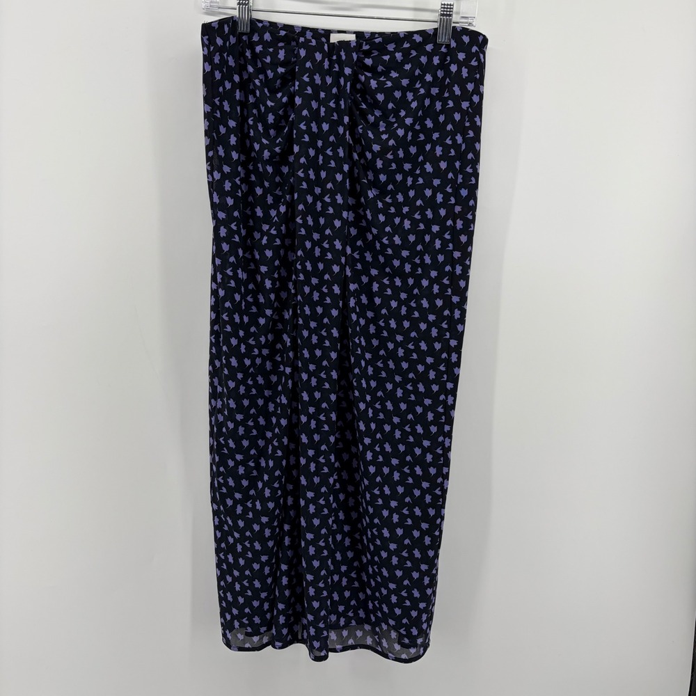 Cabi Women's Size Medium‎ Black Purple Mesh Midi Skirt Ruched Front Floral